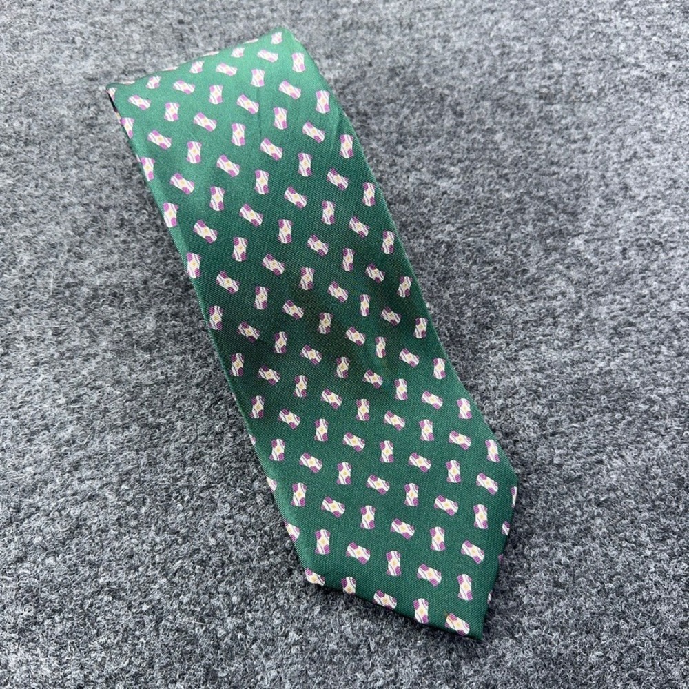 Christian Dior Monsieur Silk Tie Green Geometric Made in USA Italian Fabric